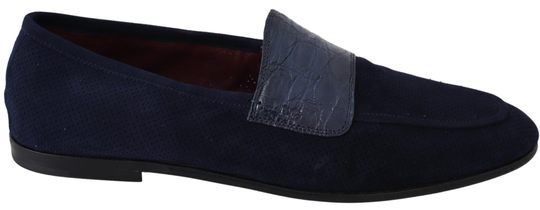 Blue Suede Caiman Loafers Slippers Shoes - EU39.5/US6.5