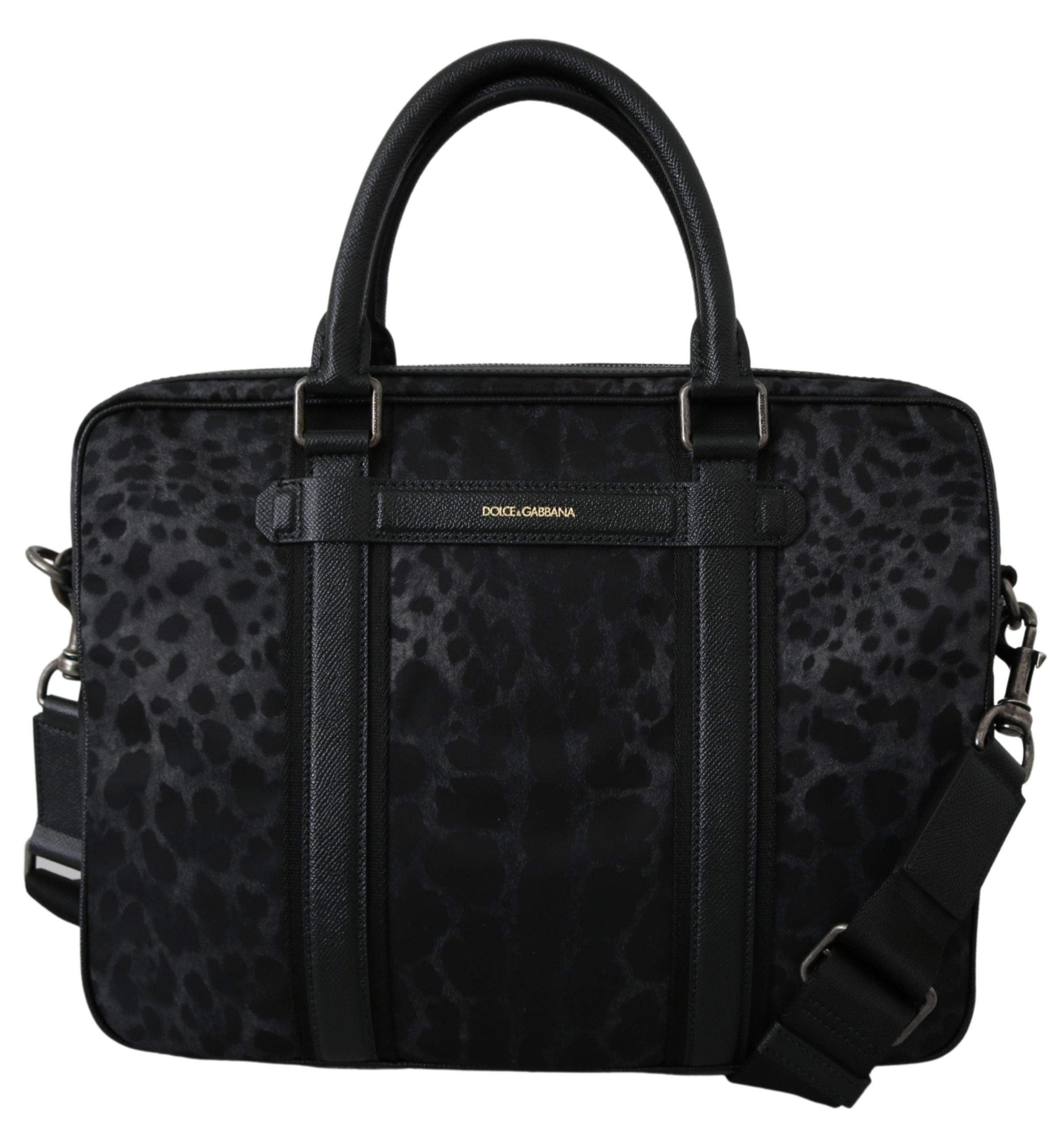 Dolce & Gabbana Men's Leopard Leather Messenger Bag Black VAS9609