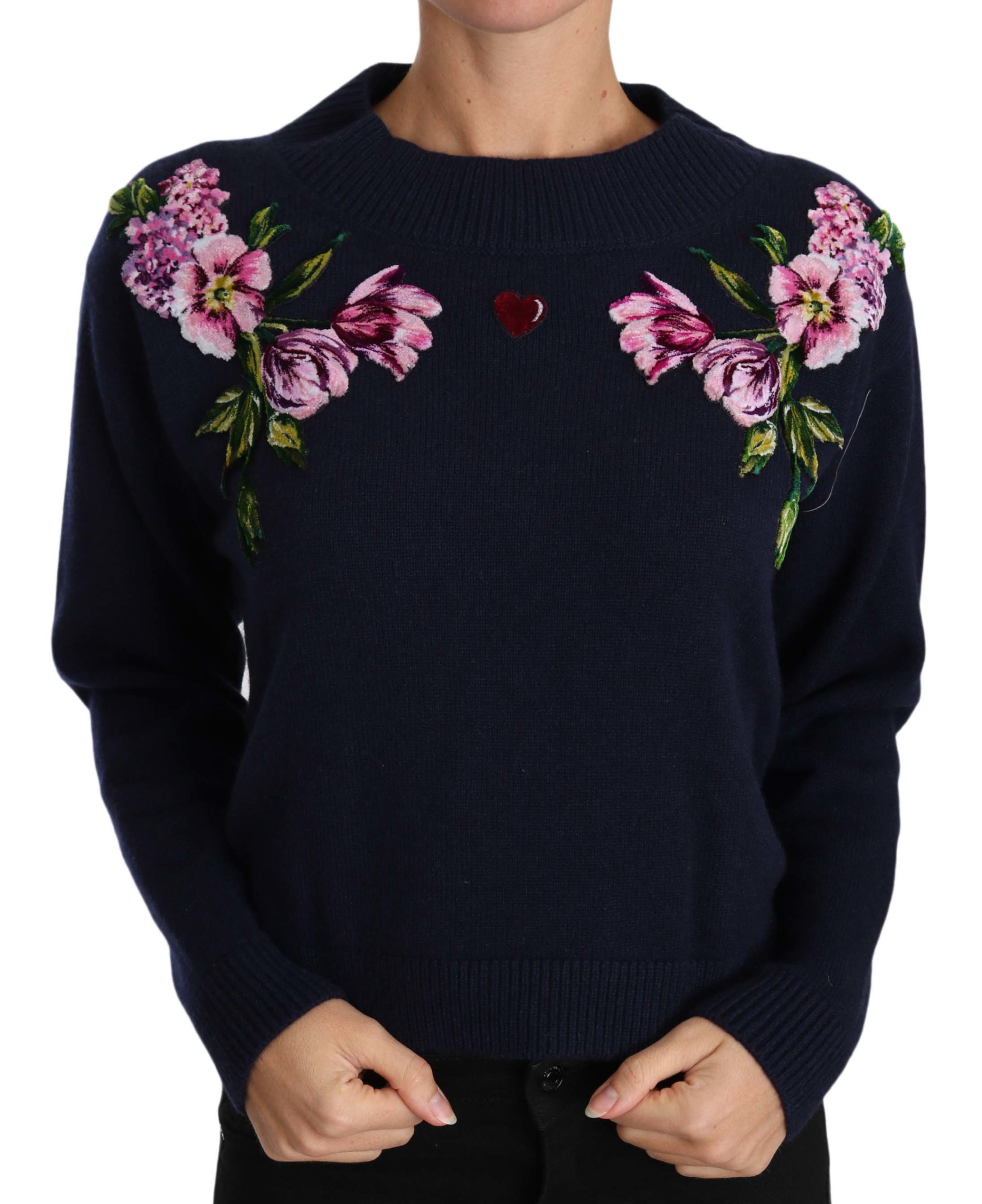 Dolce & Gabbana Women's Floral Embroidered Pullover Sweater Blue TSH3674 - IT36 | XS