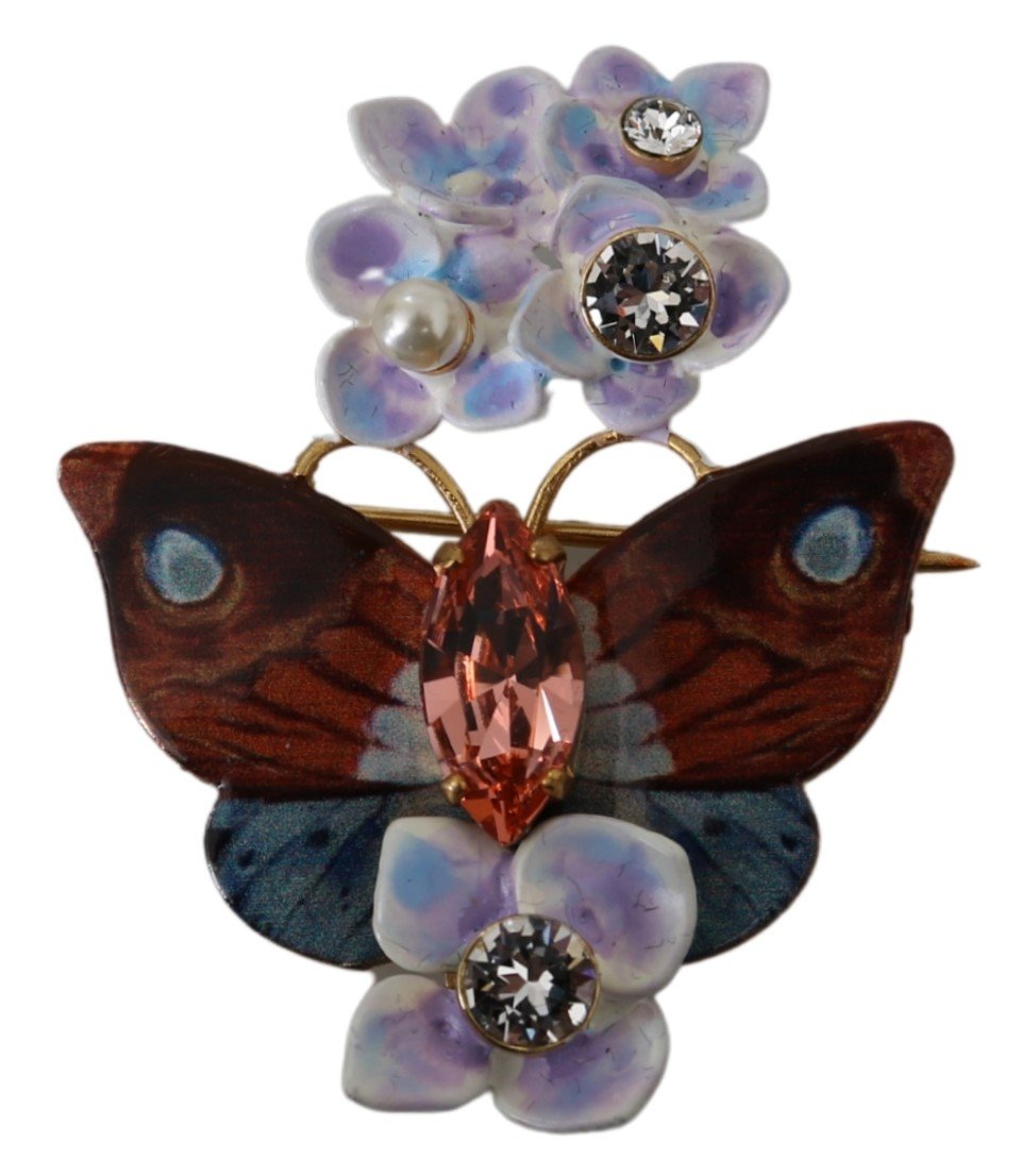 Dolce & Gabbana Women's Plated Brass Crystal Butterfly Flower Brooch Purple SMY100130