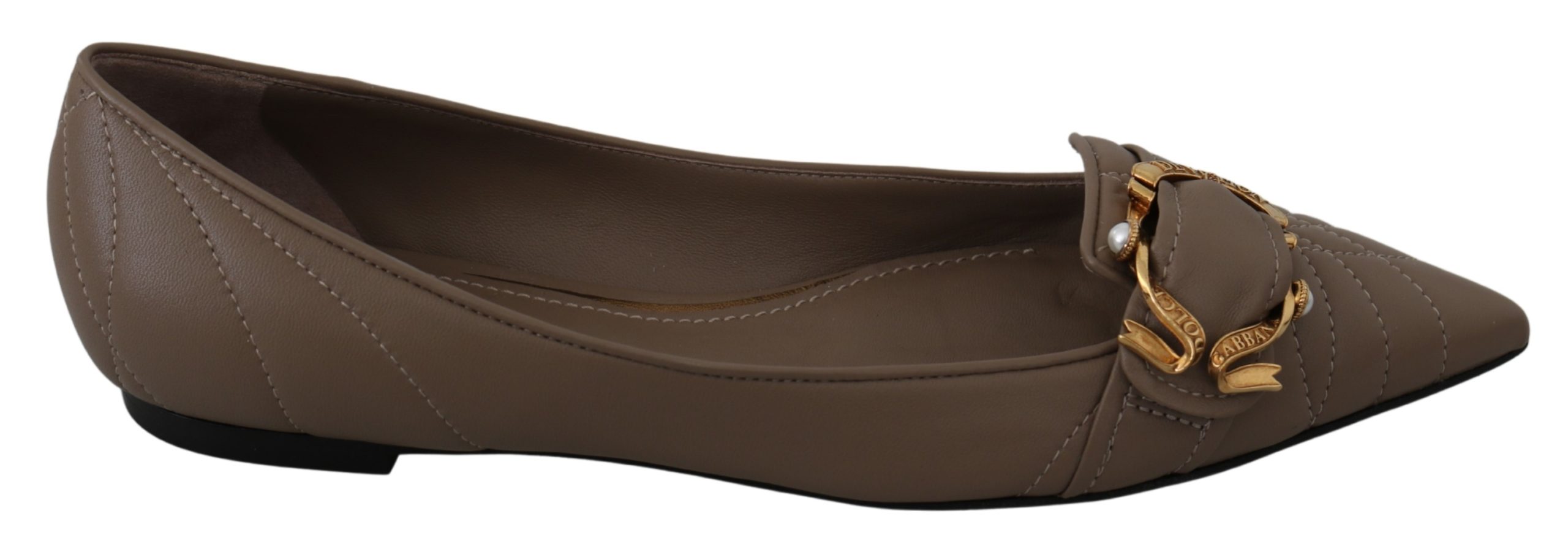 Dolce & Gabbana Women's Devotion Ballerina Leather Flats Beige LA7309 - EU39/US8.5