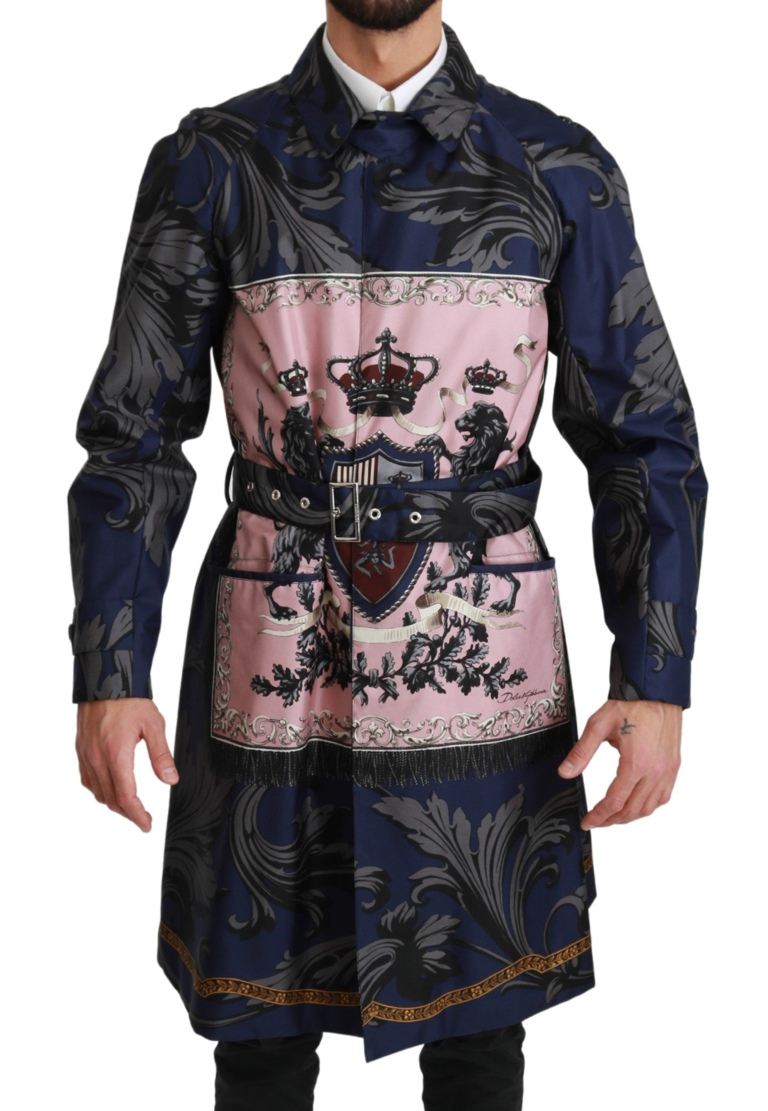 Dolce & Gabbana Men's Royal Crown Trenchcoat Silk Jacket Blue JKT2597 - IT44 | XS