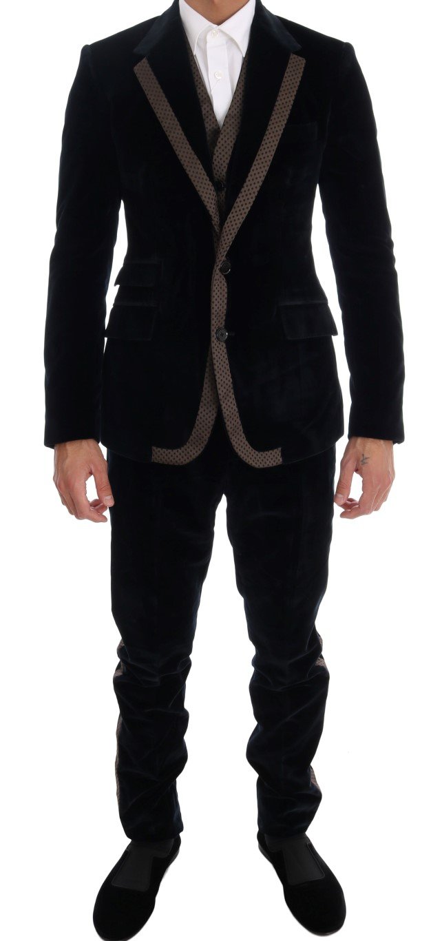 Dolce & Gabbana Men's Velvet Two Button Slim 3 Piece Suit Blue KOS1131 - IT44 | XS