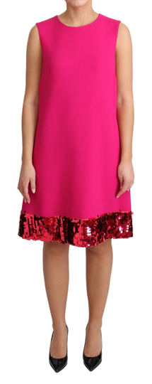 Fuchsia Wool Sequin Shift Sleeveless Dress - IT48|XXL