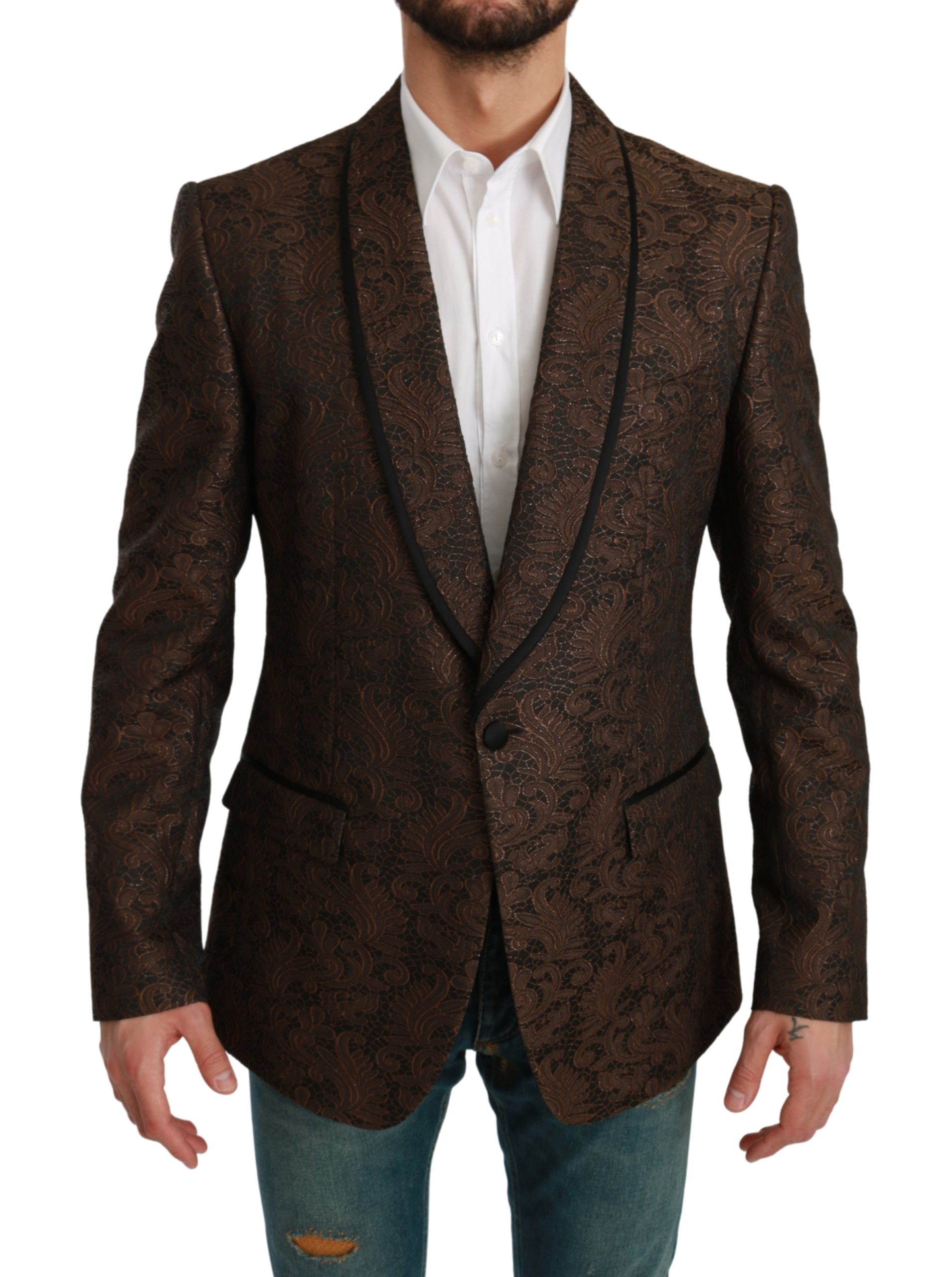 Dolce & Gabbana Men's Lace Slim Fit MARTINI Blazer Brown KOS1705 - IT52 | L