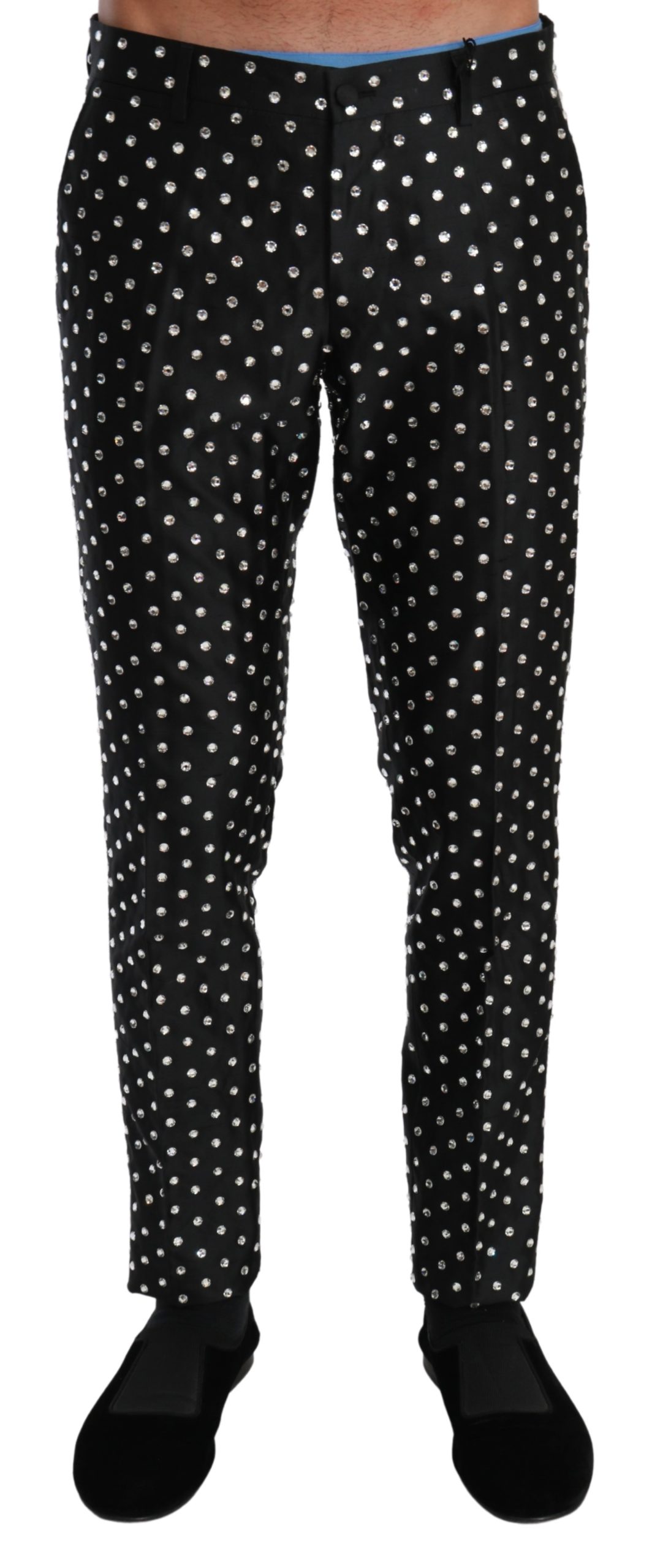 Dolce & Gabbana Men's Crystal Dress Silk Trouser Black PAN70971 - IT52 | XL