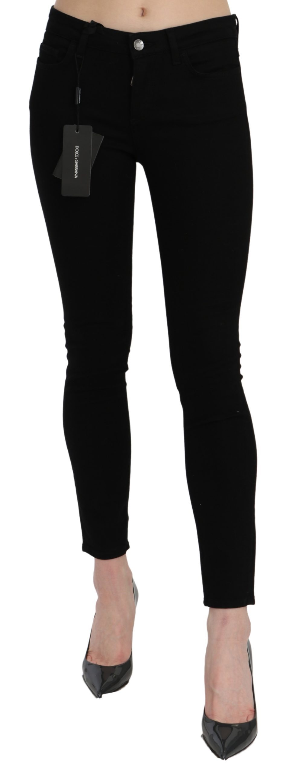 Dolce & Gabbana Women's Mid Waist Skinny Cotton Jeans Black PAN71074 - IT38 | XS