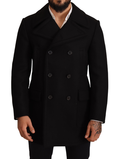 Black Wool Trench Peacoat Jacket - IT50 | L