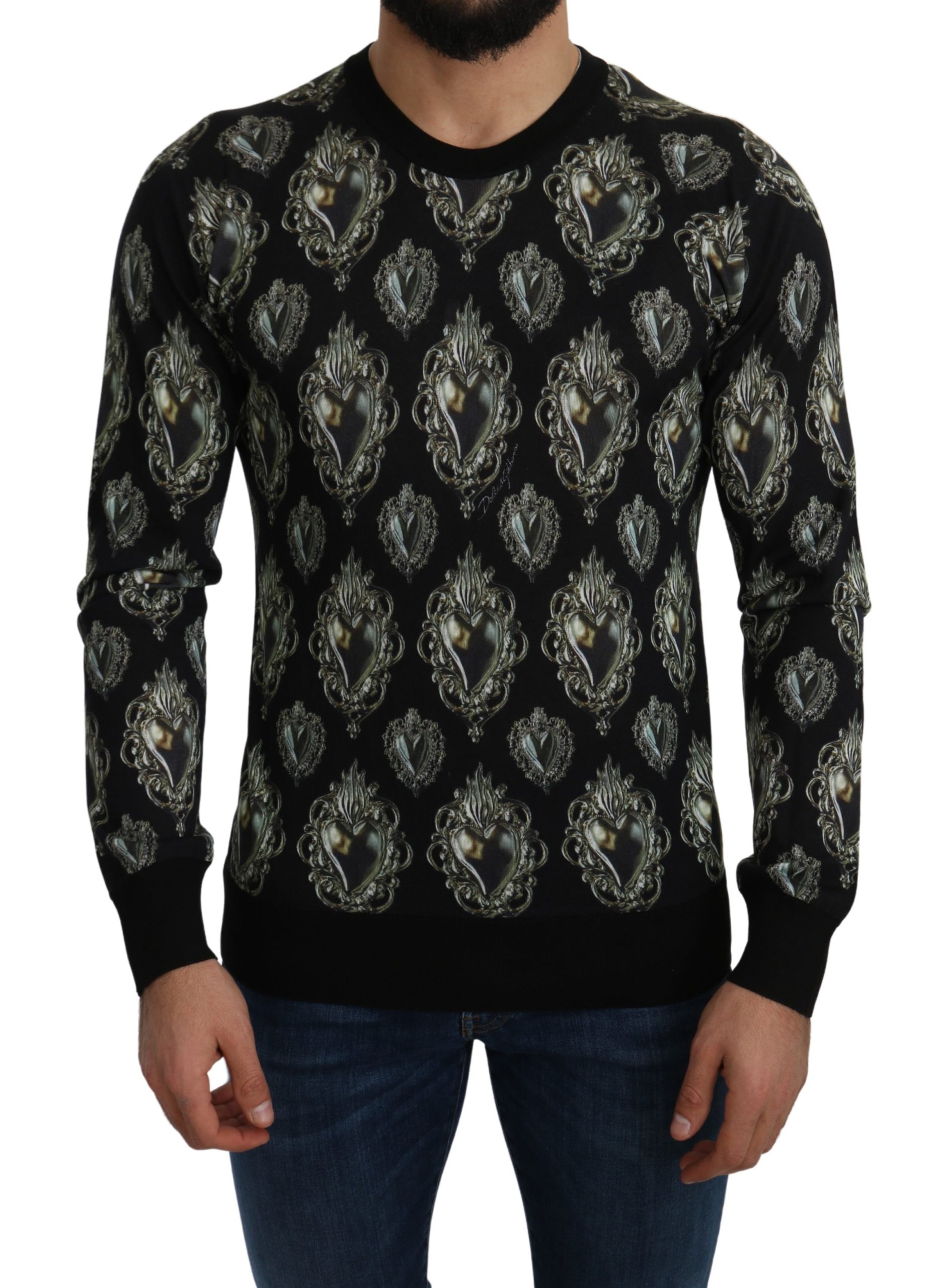 Dolce & Gabbana Women's Silk Heart Pullover Sweater Black TSH5151 - IT52 | XL