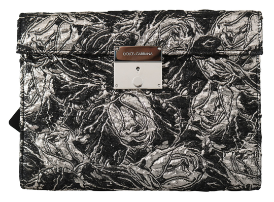 Dolce & Gabbana Women's Silver Jacquard Briefcase Bag Black VAS9866