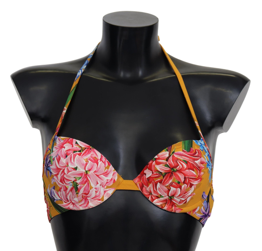 Yellow Floral Print Swimsuit Beachwear Bikini Tops - IT1 | XS