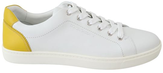 White Yellow Leather Low Top Sneakers Shoes - EU39/US6
