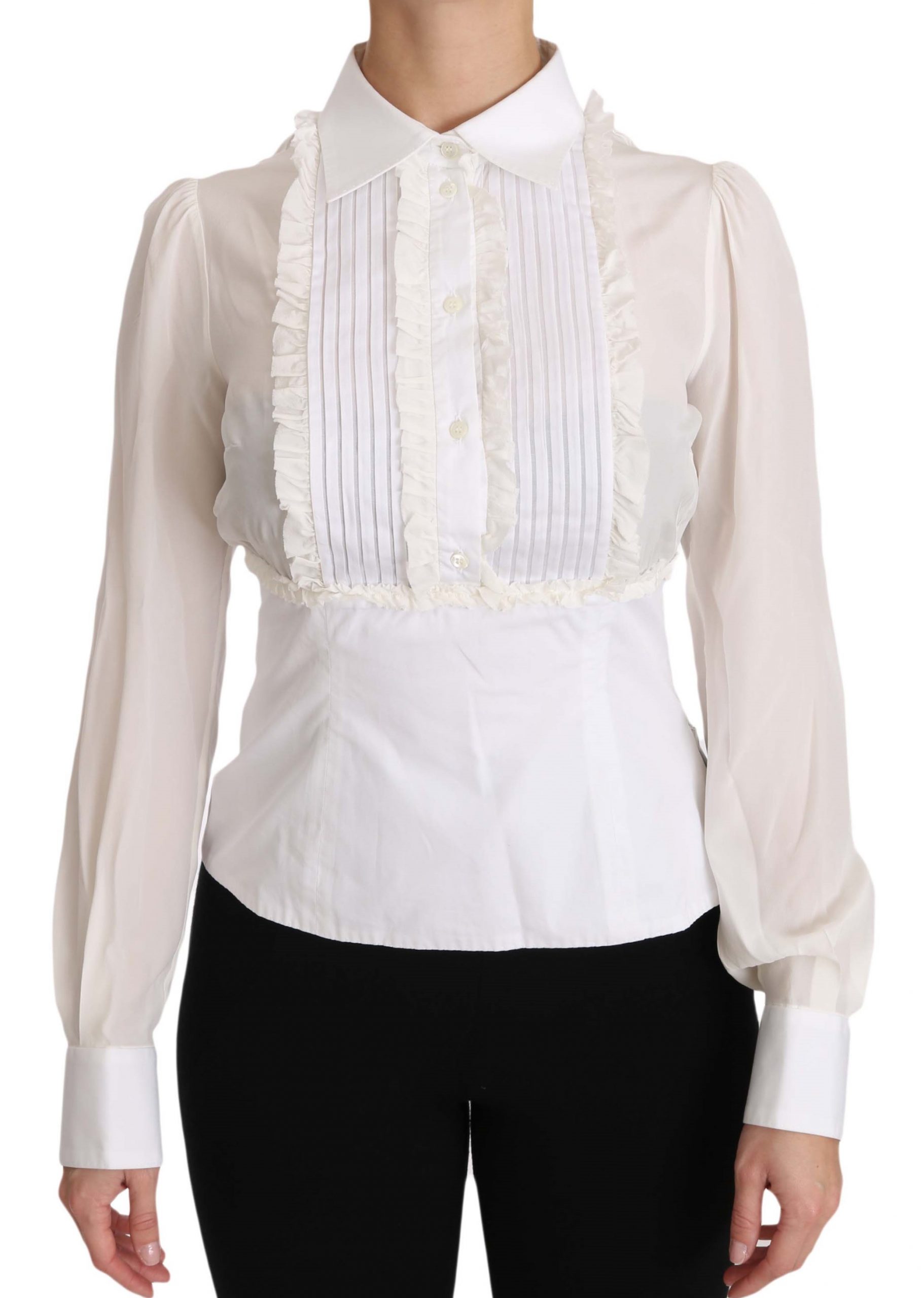 Dolce & Gabbana Women's Ruffle Longsleeved Shirt White TSH3177 - IT42|M