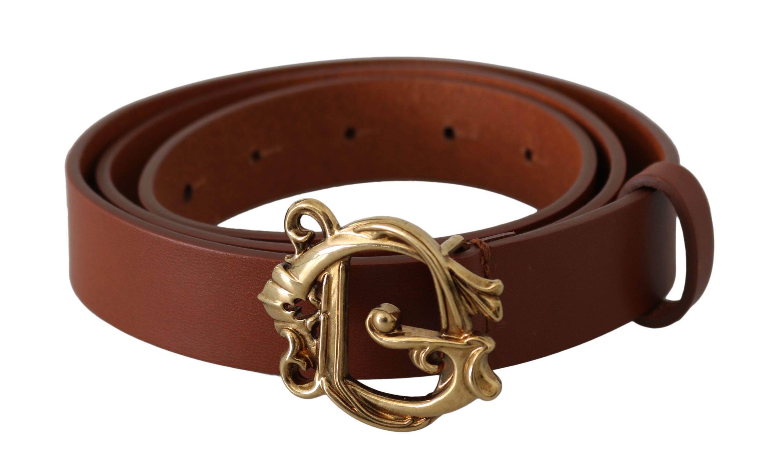 Dolce & Gabbana Women's Leather Baroque Buckle Belt Brown BEL60836 - 90 cm / 36 Inches