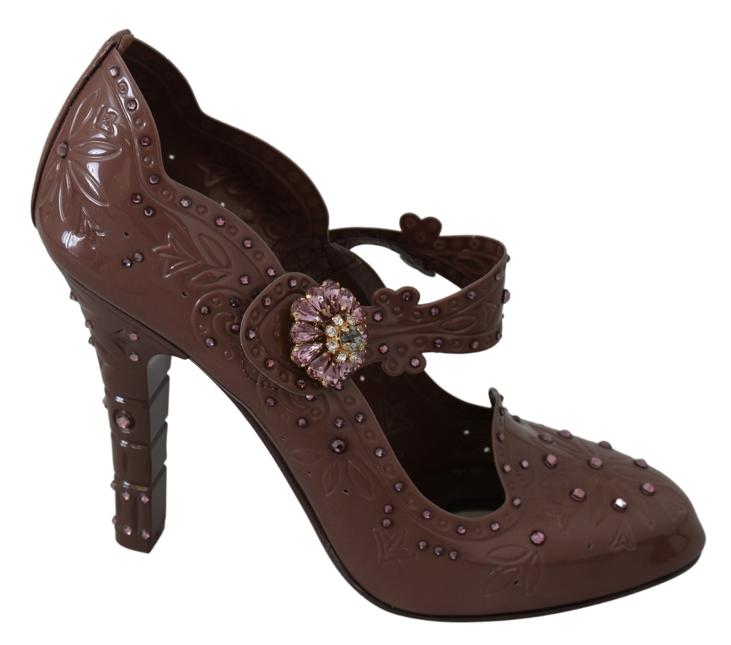 Dolce & Gabbana Women's Floral Crystal CINDERELLA Pumps Brown LA7288 - EU40/US9.5