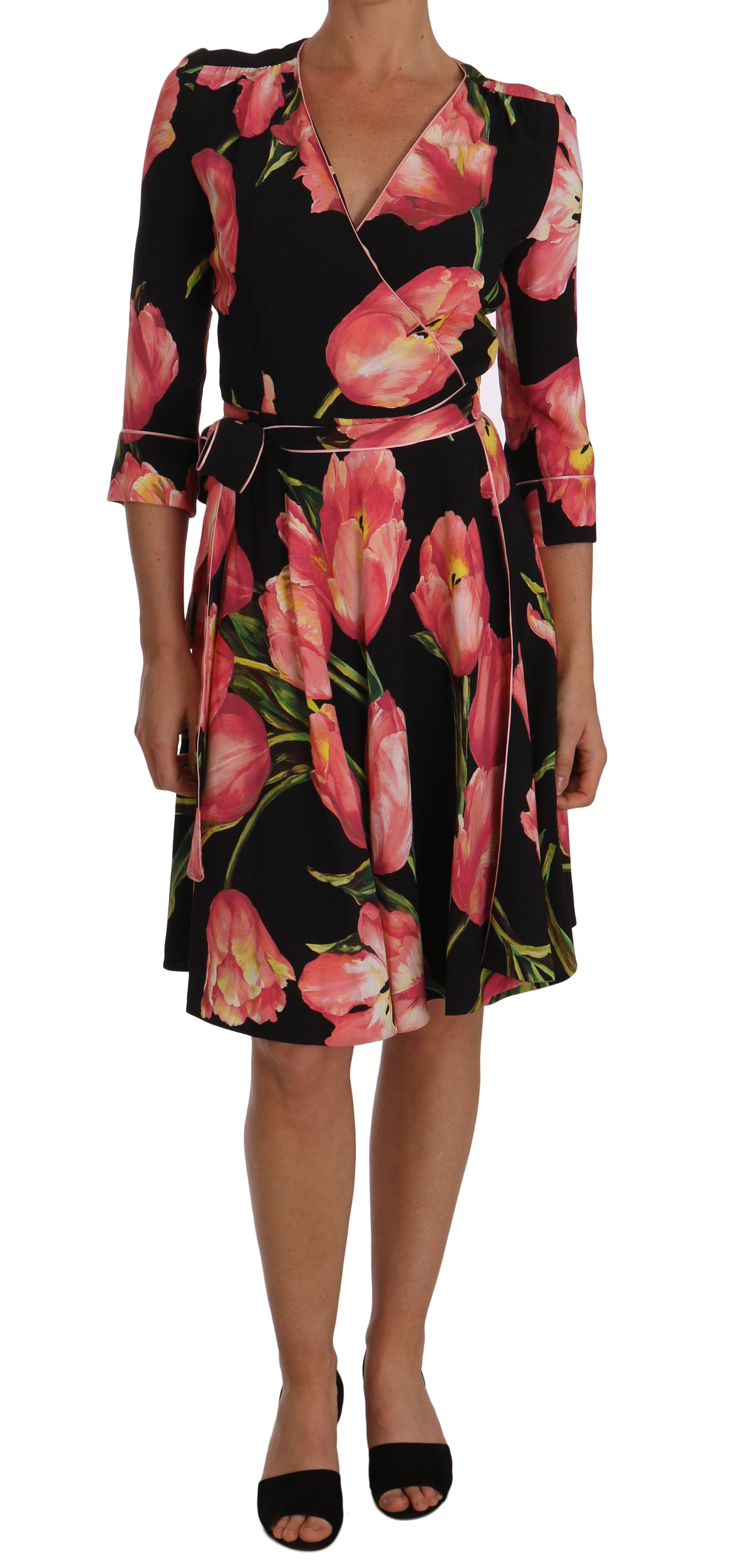 Dolce & Gabbana Women's Tulip Print Stretch Shift Dress Black DR1446 - IT38|XS