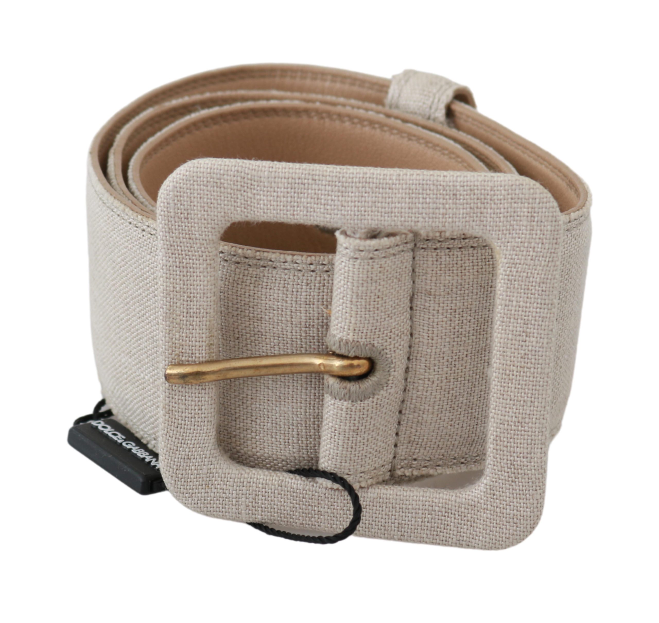 Dolce & Gabbana Women's Square Buckle Waist Linen Belt Beige BEL60553 - 70 cm / 28 Inches