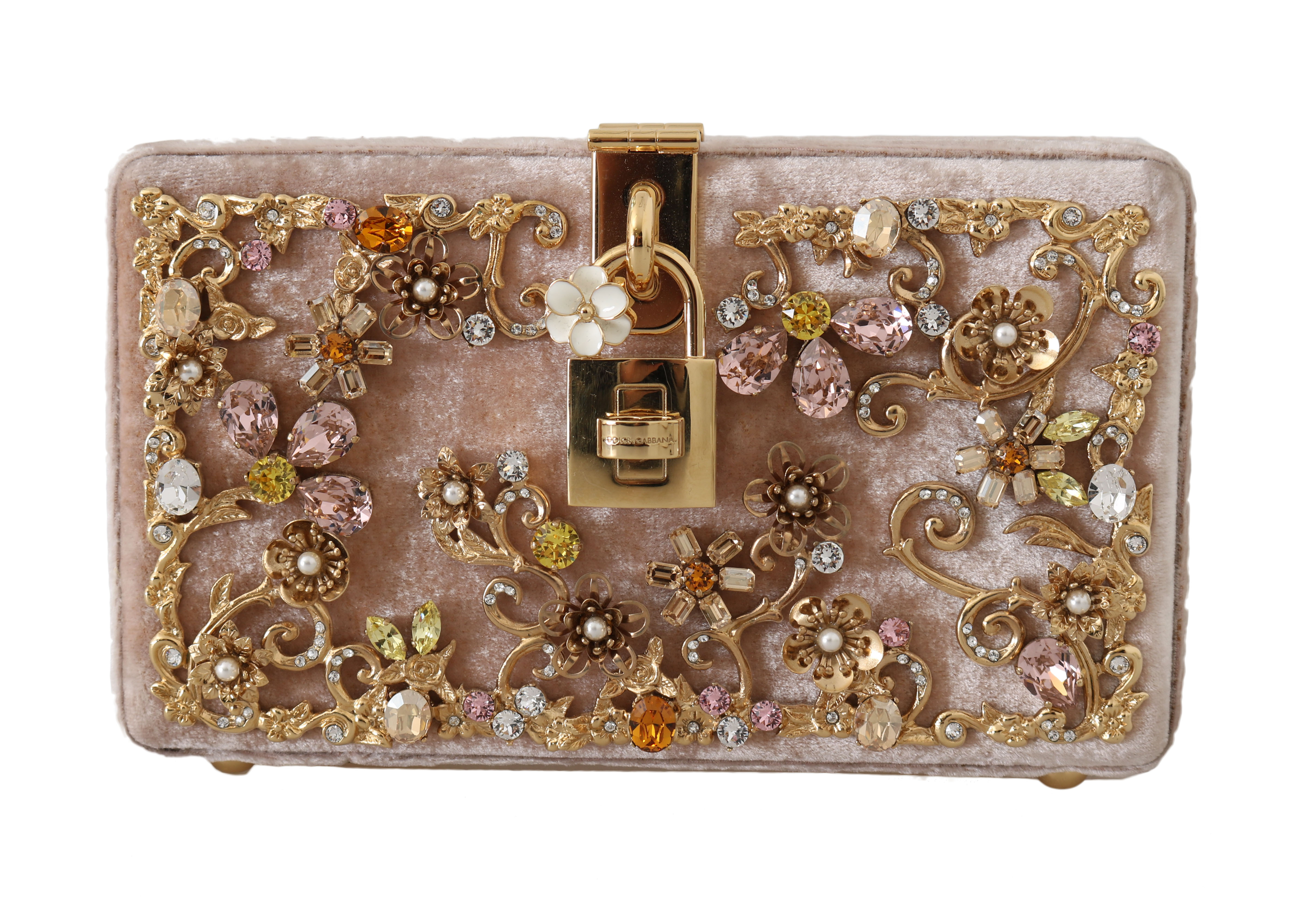 Dolce & Gabbana Women's Velvet Baroque Crystal Clutch Bag Pink VAS15138