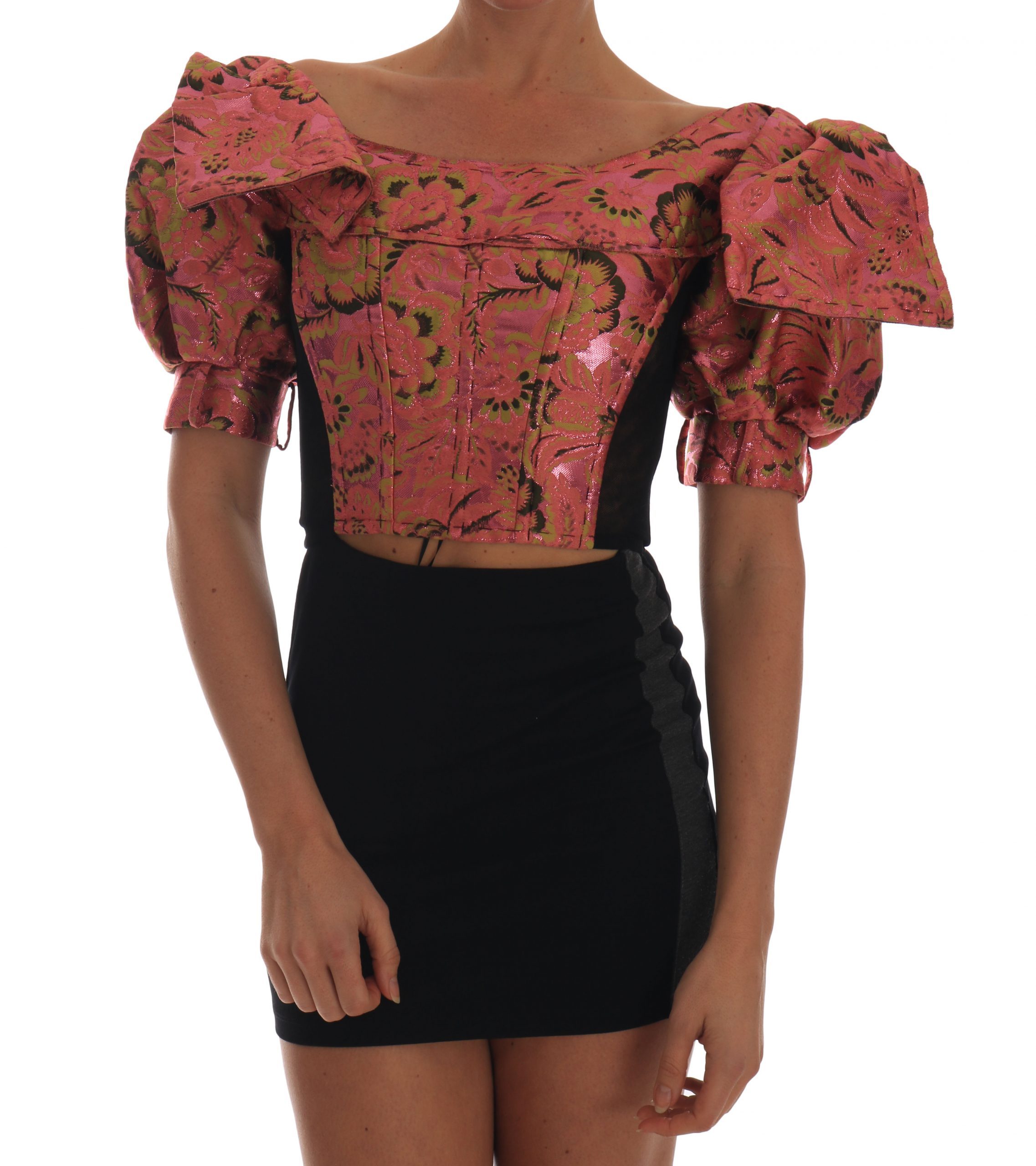 Dolce & Gabbana Women's Puff Sleeve Brocade Top Pink TSH1912 - IT38|XS