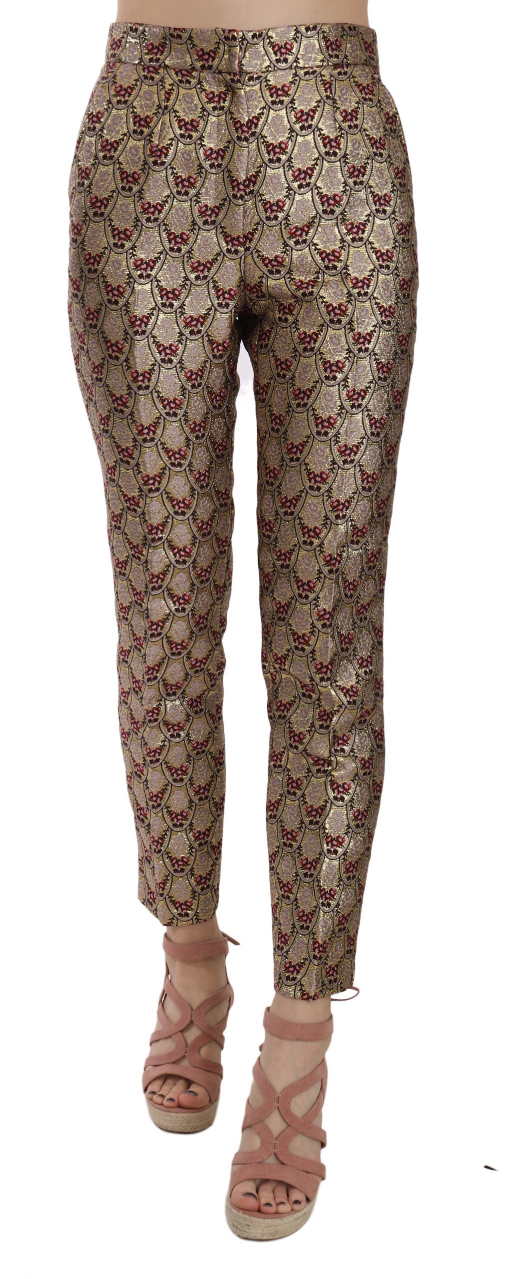 Dolce & Gabbana Women's Jacquard Metallic Tapered Trouser Gold PAN70031 - IT38|XS