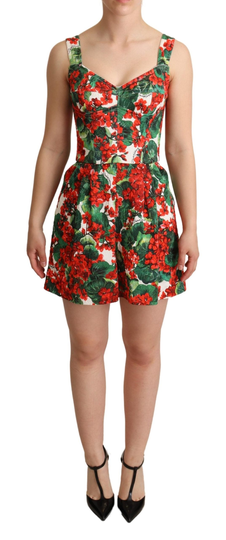Red Geranium Print Shorts Jumpsuit Dress - IT36|XXS