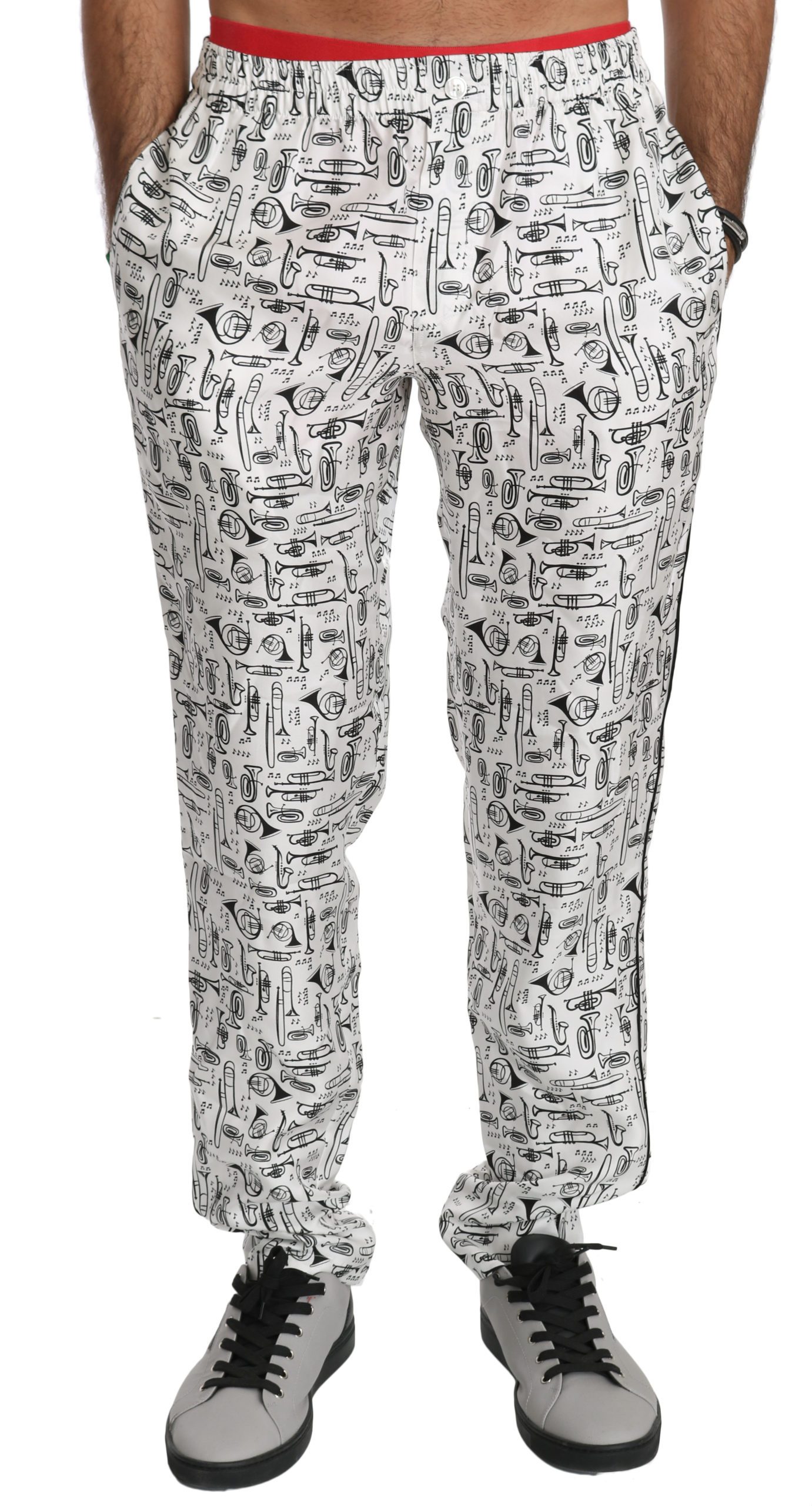 Dolce & Gabbana Men's Music Instruments Silk Trouser White PAN70747 - IT44 | XS