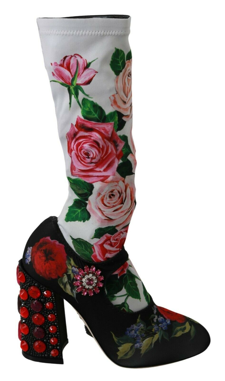 Dolce & Gabbana Women's Floral Crystal Sock Boots Black LA6473 - EU35/US4.5