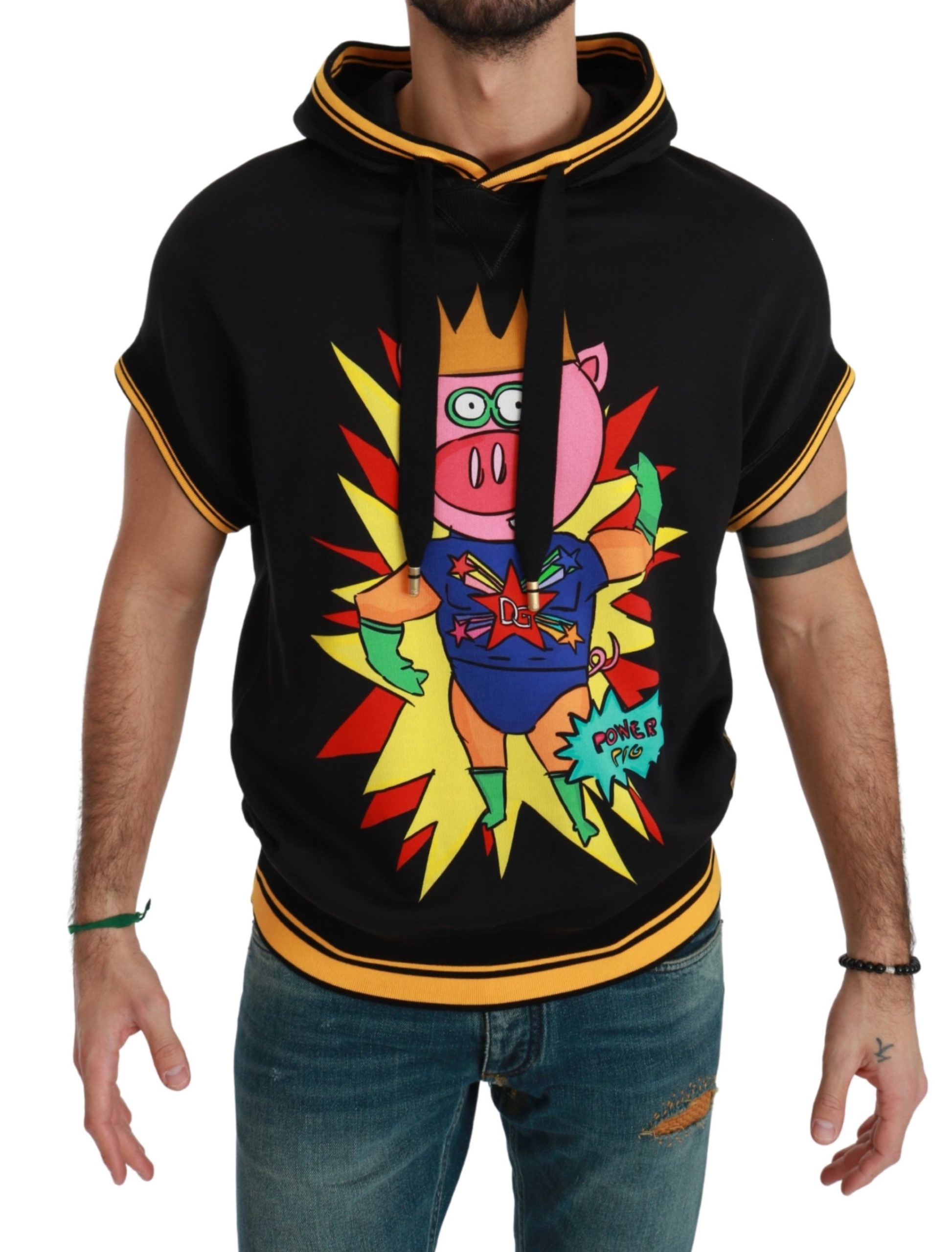 Dolce & Gabbana Men's Hooded Pig of the Year Cotton Sweatshirt Black TSH4634 - IT44 | S