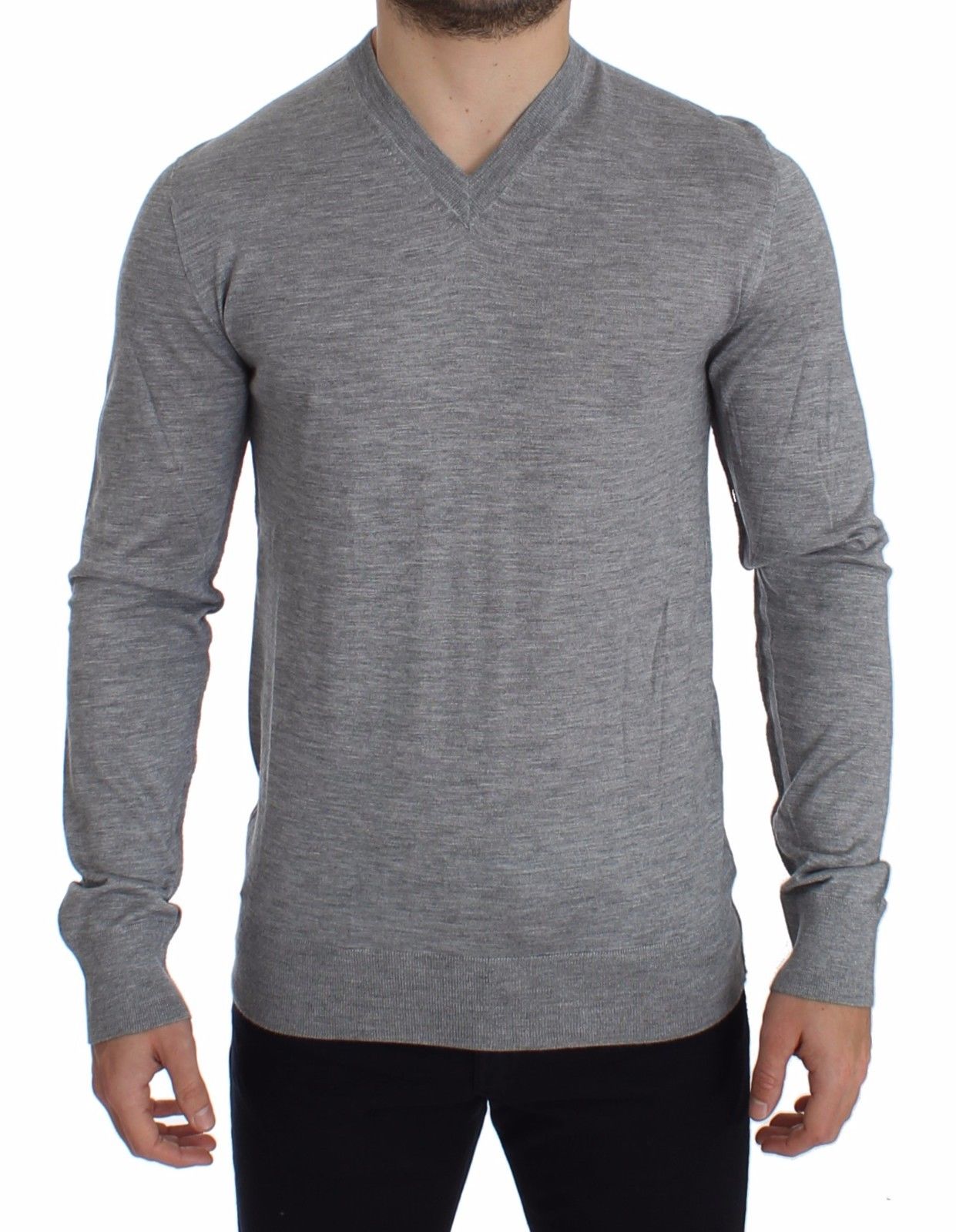 Dolce & Gabbana Men's Silk Cashmere V-neck Sweater Pullover Gray SIG14004 - IT44 | XS