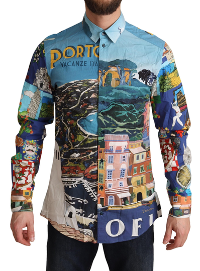 Portocervo Print Cotton Long Slim Fit Shirt - IT39 | S