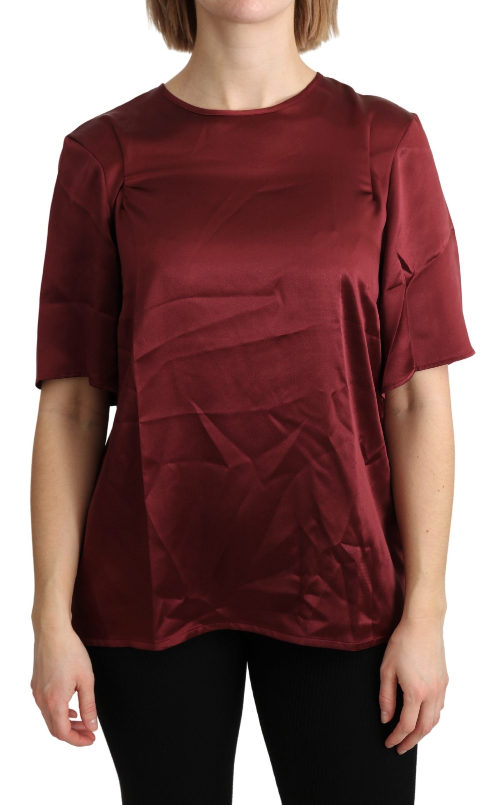 Dolce & Gabbana Women's Roundneck Silk Tops Bordeaux TSH4889 - IT46|XL