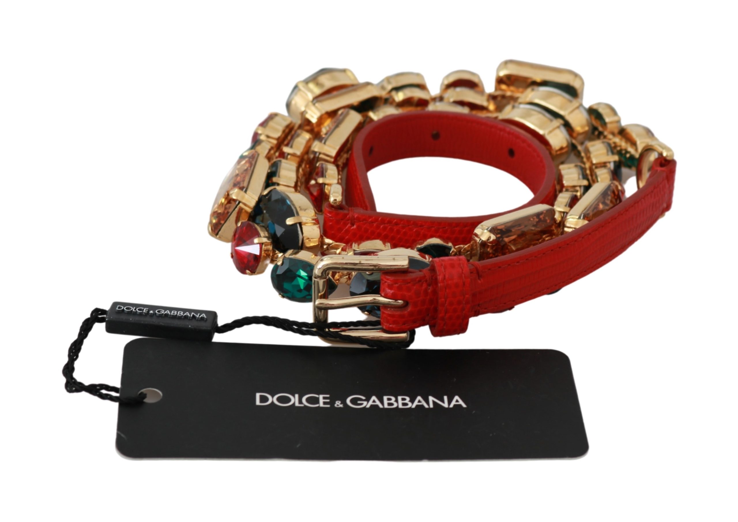 Dolce & Gabbana Women's Leather Crystals Waist Belt Multicolor BEL60584 - 70 cm / 28 Inches