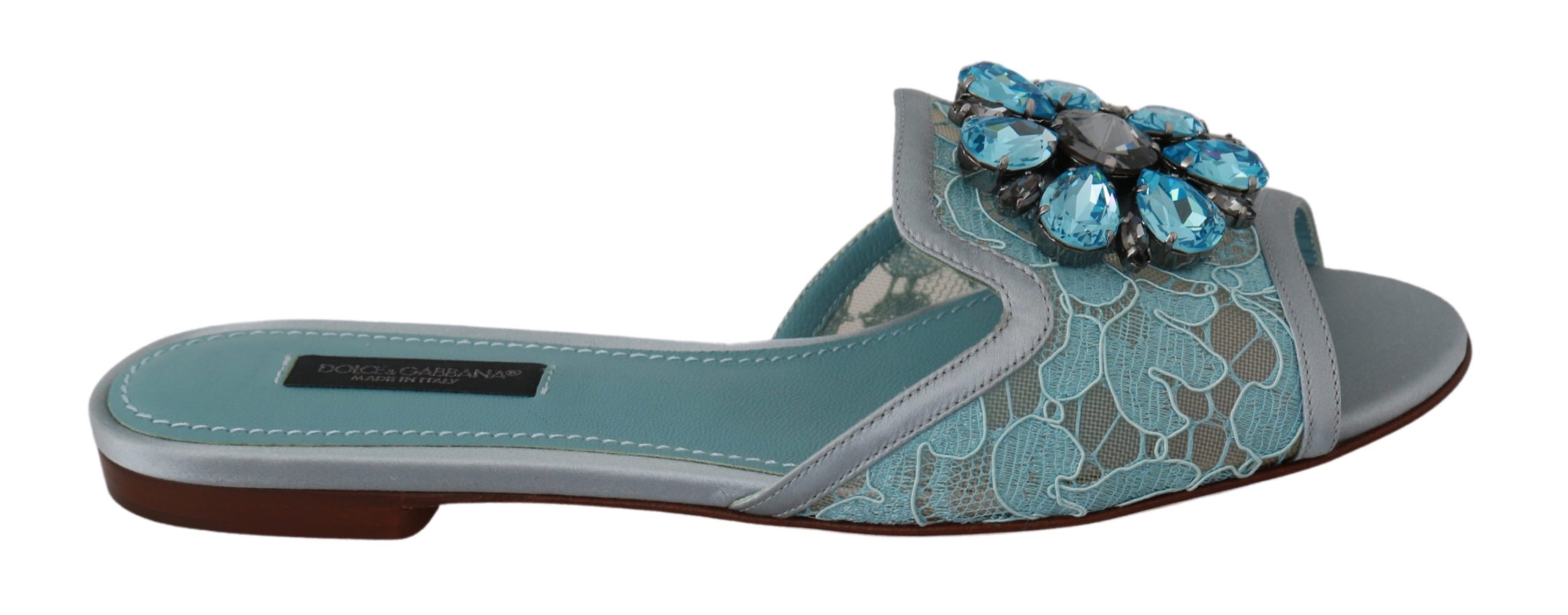 Dolce & Gabbana Women's Lace Crystal Flats Blue LA6422 - EU35.5/US5