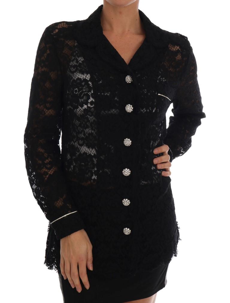 Dolce & Gabbana Women's Crystal Button Floral Lace Shirt Black TSH1631 - IT40|S